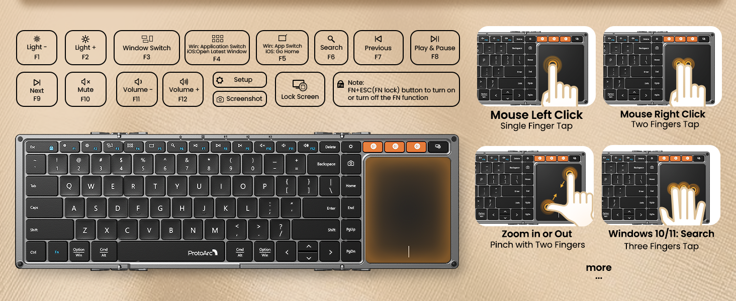 foldable bluetooth keyboard with touchpad