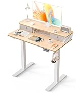 Kingant 35 x 20 Inch Small Electric Standing Desk with Dual Drawers, Height Adjustable Sit to Sta...