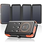 SOARAISE Wireless Solar Power Bank, 25000mAh Solar Charger with Built-in 3 Cables, Dual Outputs, ...