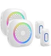TECKNET Wireless Doorbell, 2 Transmitters 2 Receivers Door Bell Battery Operated with RGB Light, ...