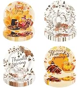 KFJBPB 48 PCS Thanksgiving Party Plates 7 Inch, Disposable Fall Paper Plates Pumpkin Turkey Maple...