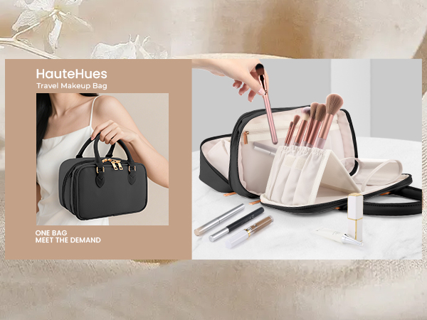 Travel Makeup Bag for Women Fashion Large Capacity Pouch Open Flat Cosmetic Portable Organizer