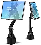 Cup Holder Car Tablet Mount for Truck, 360° Adjustable 15" Long 2-Arm Stand Holder for iPad Pro 1...