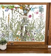 Whaline 6 Sheets Spring Vintage Wildfloral Window Clings Summer Butterfly Window Decal Double-Sid...