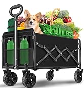 Collapsible Wagons Carts Foldable Wagon, Foldable Wagon Cart with Wheels, Folding Wagons for Beac...