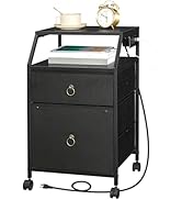 HOOBRO 2-Drawer Mobile File Cabinet, Filing Cabinet with Charging Station, Rolling Printer Stand ...