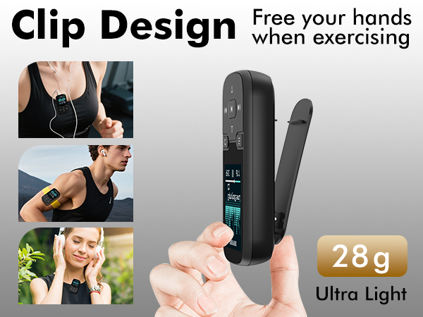 64GB MP3 Player with Bluetooth 5.3 and Clip, Portable HiFi Sports Music Player for Kids (28g)