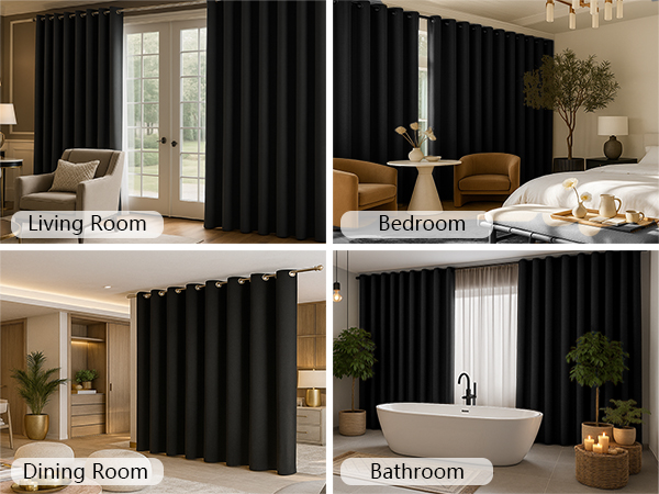 black curtains
