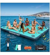 VEBESYET Inflatable Floating Dock with Soft Ladder, 6 inch Thick Non-Slip Inflatable Dock Floatin...