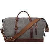 S-ZONE Duffle Bag for Travel 60L Canvas Duffel Bag Carry on Genuine Leather Overnight Weekender B...