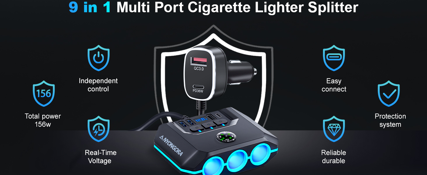 9 in 1 Multi Port Cigarette Lighter Splitter