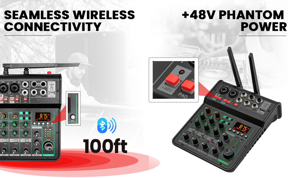 Audio Mixer DJ Equipment Digital Sound Board Professional 4 Channel USB Interface