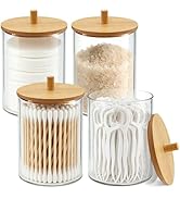 PureRoot Glass Qtip Holder Dispenser Set - 10oz Clear Canisters Apothecary Jar with Bamboo Lids, ...
