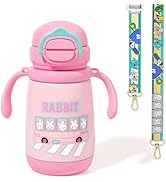 PHEENOWL 13oz Kids Insulated Water Bottle, 2-in-1 Straw &amp; Spout Lid, with Shoulder Strap and Hand...