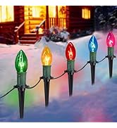 38 Feet Christmas Pathway Lights Christmas Decorations Outdoor Yard, C9 25 Walkway Lights with 25...