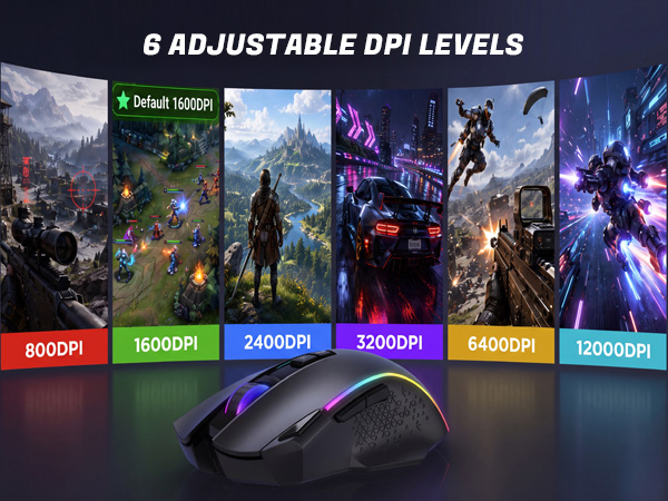 6 ADJUSTABLE DPI LEVELS