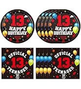 13th Birthday Decorations for Boys Red Black 13th Birthday Party Supplies Plates Napkins Set Disp...