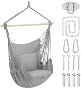 Magshion Hammock Swing Chair with Pocket, Large Macrame Hanging Chair for Indoor &amp; Outdoor Use, 2...