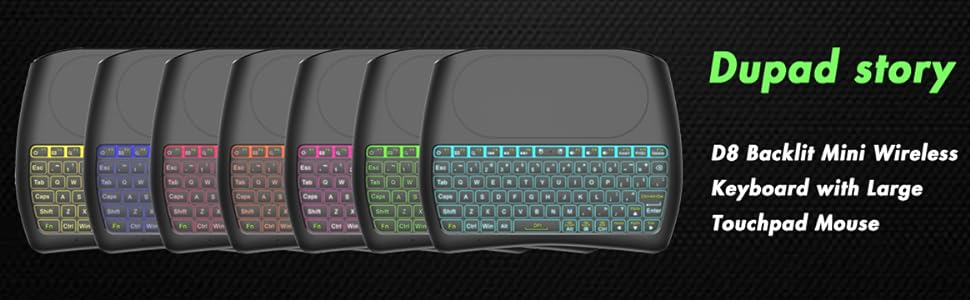 D8 Backlit Mini Wireless Keyboard with Large Touchpad Mouse