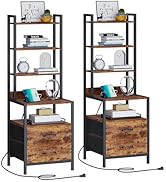 TRIFEBLE Tall Nightstand Set of 2 with Charging Station and Fabric Drawers, 49.6" Tall Bedside Ta...