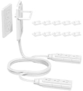 6FT Ultra Flat Plug Dual Extension Cord with 6 Outlets, Ultra-Thin Outlet Cover Power Bar, Outlet...