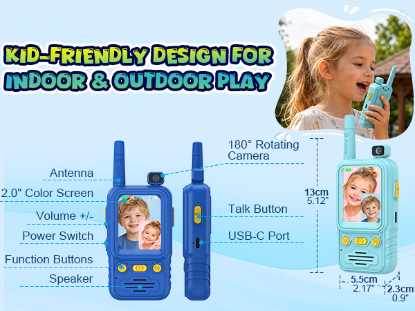 2-Pack Video Walkie Talkies for Kids Boy Girl Age 4-10 Toy Rechargeable Birthday Gift Indoor Outdoor