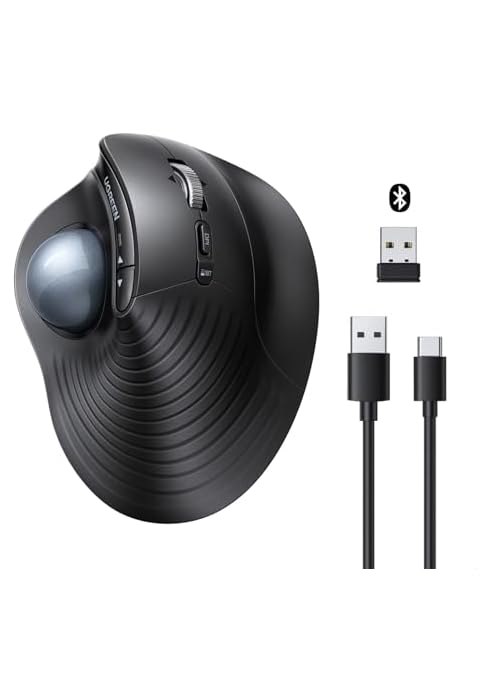 UGREEN M785DR Wireless Trackball Mouse, Bluetooth &amp; 2.4G, Thumb Control | Rechargeable, Precise a...
