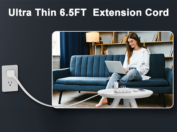 Ultra Thin 6.5FT Extension Cord