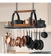 KES Natural Solid Wood 39 Inch Large Hanging Pot Rack, Heavy Duty Oval Pot and Pan Hanging Rack C...