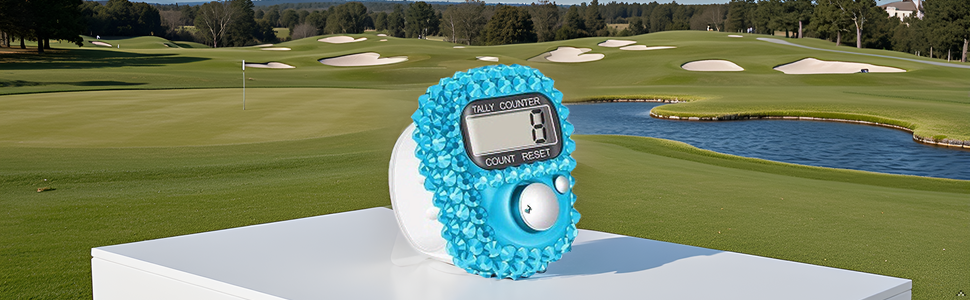 A close-up view of a golf ball on a green, with the product in the foreground.