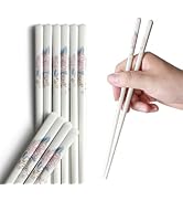 IQCWOOD 5 Pairs Ceramic Chopsticks, Bone China Chinese Reusable Chopsticks Dishwasher Safe, 9 1/2...