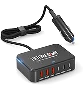Dzytnsy 200W Car Charger,6 Ports,Super Fast Charging Compatible with MacBook pro/Air/M5 M4 M3 M2 ...