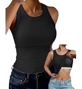 GKBK Tank Top for Women Built in Bra High Neck Ribbed Basics Tops Racerback Fitted Bra Tanks