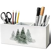 ELMCH Christmas Desk Decor Pen Pencil Holder, Christmas Office Gifts Wood Desk Organizer and Acce...