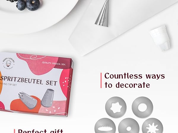 piping tips and bags set pastry bag baking decorating bake happy lemuro stainless steel nozzles