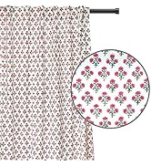ATOSII 100% Cotton Single Panel Floral Block Print Curtain, Easy Hanging with Rod Pocket &amp; Loop, ...