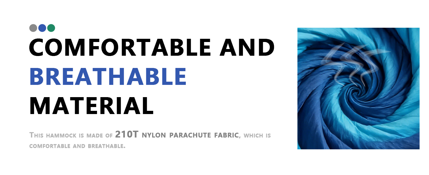 Text reads 'COMFORTABLE AND BREATHABLE MATERIAL' alongside blue spiral fabric texture pattern.