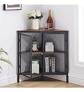 VECELO Corner Cabinet with Two Doors and Shelves, Free-Standing Storage Organizer for Small Space...