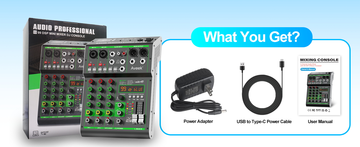 audio mixer sound digital DJ 4 channel mixer board mixing console bluetooth stereo audio interface