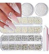 4 Boxes Flatback Rhinestones and Pearls Nail Charms for Acrylics - Crystals, Half Rounds, and Acc...