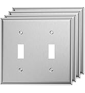 Double Light Switch Cover Metal Wall Plates Toggle Switch Plate Covers 2 Gang Stainless Steel Swi...