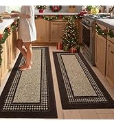 Kitchen Rugs Set,Non Slip Kitchen Mats for Floor-Thick Stain Resistant Kitchen Floor Mat Runner C...