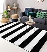 OLANLY Black and White Striped Rug 3' x 5' – Washable Cotton Indoor Outdoor Doormat for Front Doo...