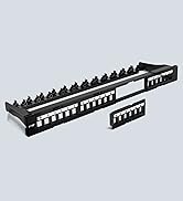 VCE Cat6 Patch Panel 24 Port, 1U Blank Rackmount Panel with Adjustable Rear Cable Management Bar
