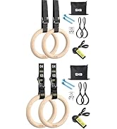 GHB Gymnastic Rings Wooden Gym Rings 1.25" 2 Pack Buckle and Carabiner Numbered Straps