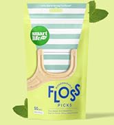 4 Bags of Natural Dental Floss Picks, Mint flavored and thin thread, 200 floss picks total