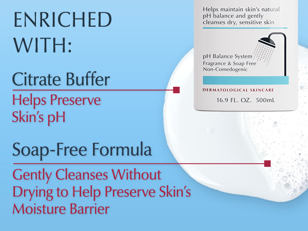 Enriched with: Citrate buffer to preserve skin's pH and Soap-Free formula to gently cleanse