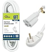 Honderson 6 FT Extension Cord,Flat Plug 3 Prong Short Extension Cords,White 16 Gauge Heavy Duty C...