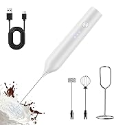 QTDHG Rechargeable Milk Frother with Stand, Electric Frother Wand Handheld Coffee Foam Maker Deta...