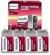 Philips 9 Volt Batteries 8 Pack, Power Alkaline 9v Batteries Durable, Leak Proof, Long Lasting 9 ...